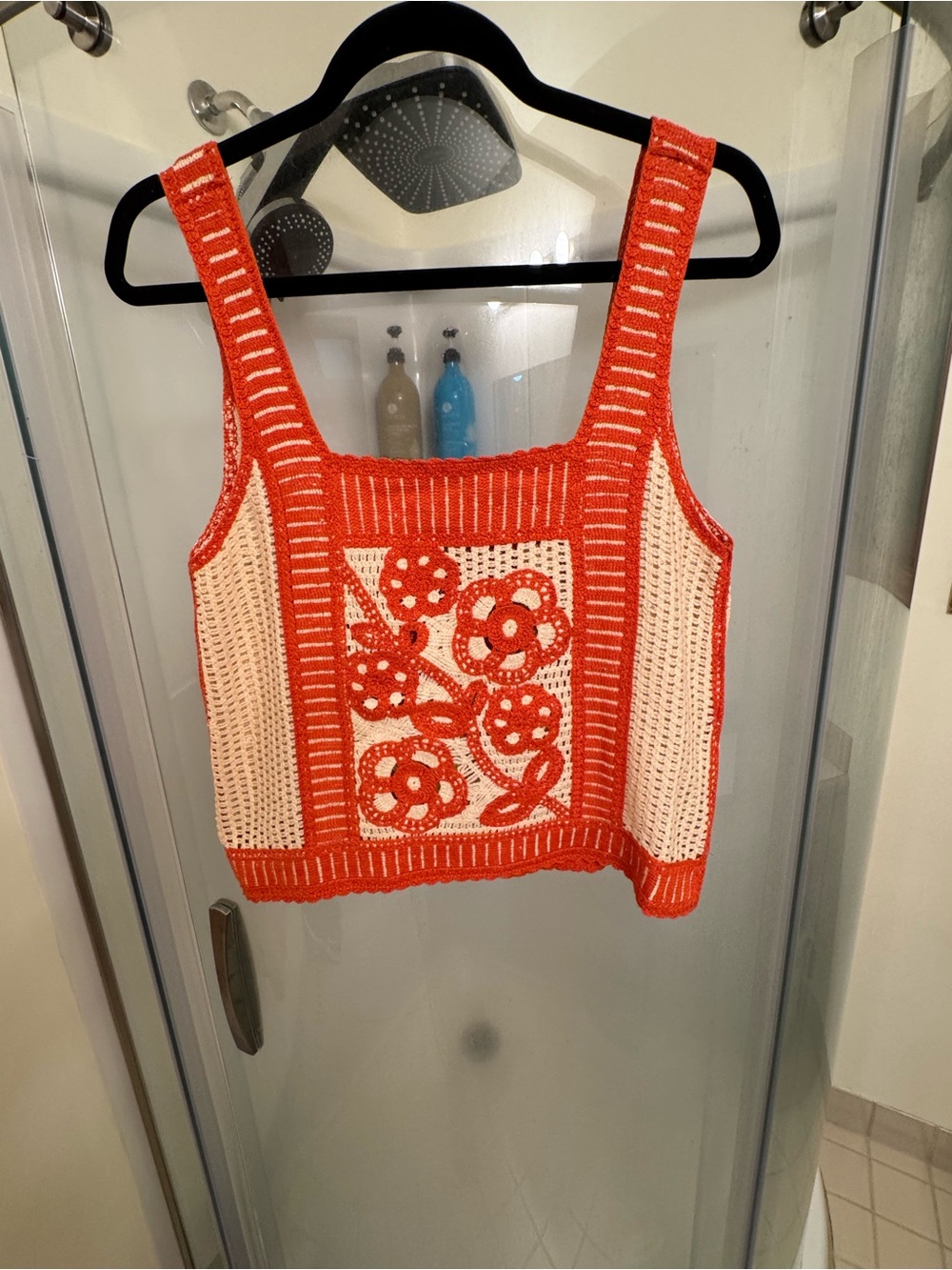 Crochet Tank Top - Red/Orange and Cream